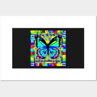 Mosaic Butterfly Psychedelic Grid Game Board Gift Mom Posters and Art